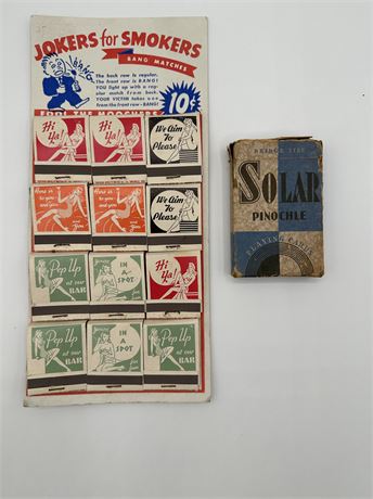 Vintage match books and pinochle cards