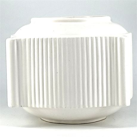 Vintage Mid-Century White Pottery Vase – USA 431 – Ribbed Modernist Design