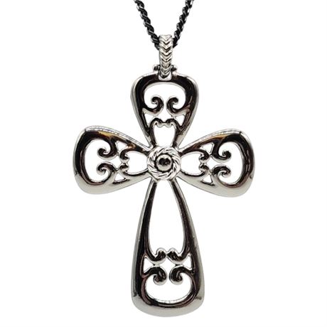 Vintage SARAH COVENTRY Large Gunmetal Cross Pendant Necklace