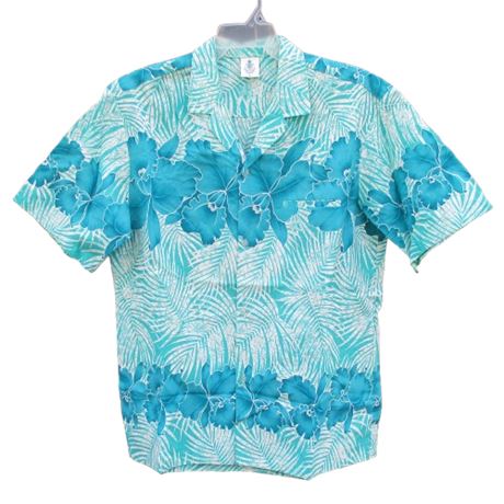 Royal Creations Teal Hawaiian Floral Aloha Shirt Mens L ~ Made In USA Hawaii