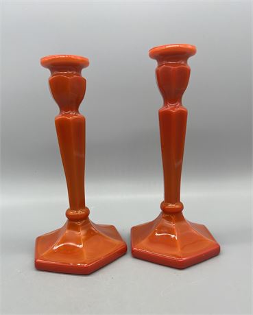 Northwood Chinese Coral 8.5" Candle Sticks
