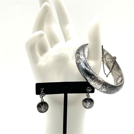 Siam Sterling Bracelet/Bangle & Matching Earrings