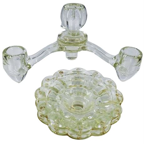 Vintage 3pc Clear Glass Candleholder Lot