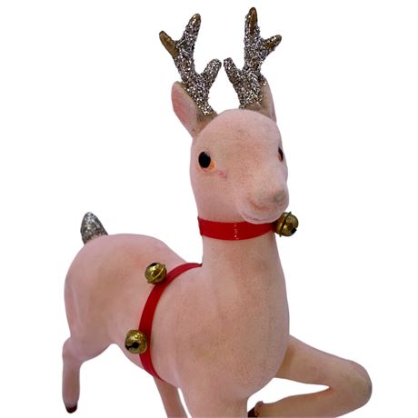 Made in Japan Flocked Pink 9.5” Vintage Reindeer Decoration