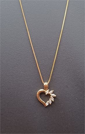 Sterling Italy Danecraft Vermeil rhinestone heart necklace 16 in 4.04 G