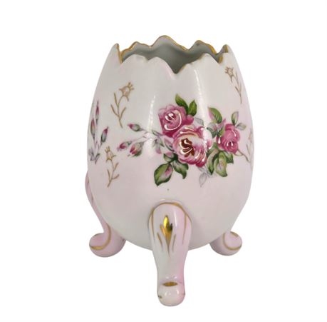 VTG Pink & Gold, 6" Porcelain Egg, Tripod