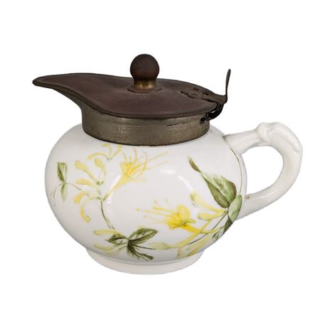 Knowles, Taylor and Knowles Antique porcelain Syrup Pitcher Handpainted Flowers