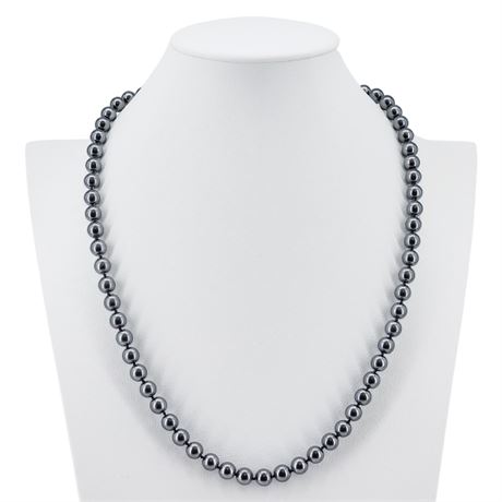 Vintage Hand Knotted 8mm Faux Black Pearl Necklace