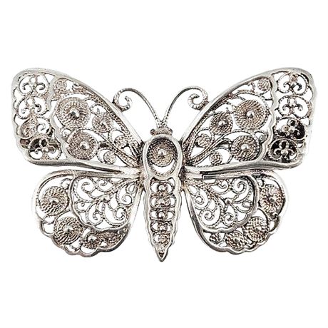 Vintage 835 Silver Filigree Butterfly Brooch