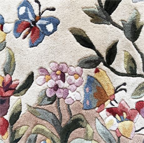 Beautiful Wool Butterfly and Flowers Rug