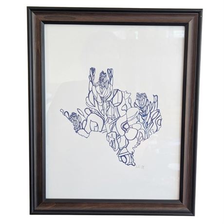 Texas Letterpress Bluebonnet State Wall Art Signed