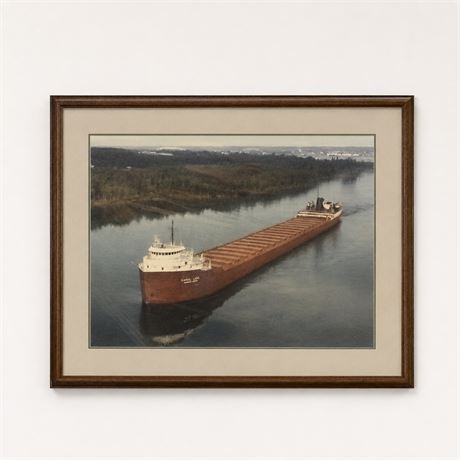 Signed Maritime Print of M/V Carol Lake Cargo Vessel, Framed 50" x 41"