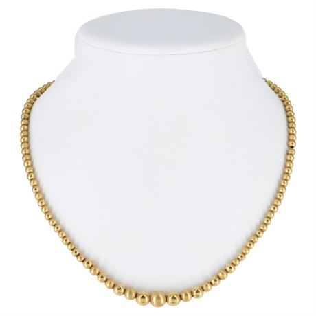 Vintage Signed 14K Gold Graduated Chain Strung Bead Necklace