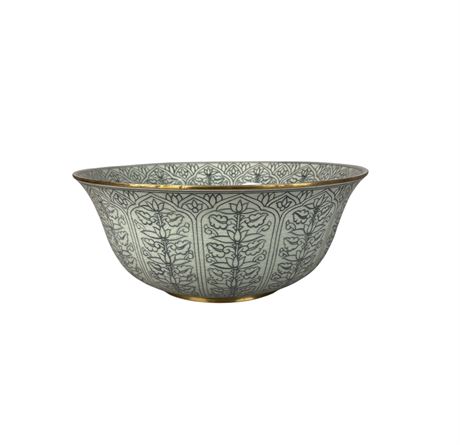 Maitland Smith Chinoiserie Crazed Crackle Green Porcelain Brass Edge Bowl