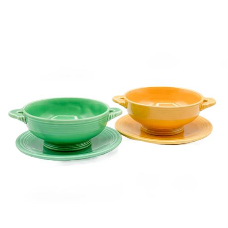 Pair of Fiesta Ware Cream Soup Bowls with Matching Saucers