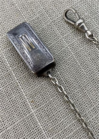 HICKOK Silver Front W Monogram Antique Pocket Watch Chain