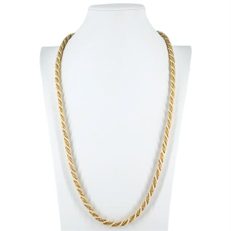 Signed Vintage TRIFARI Gold Tone & White Bead Rope Twist Necklace