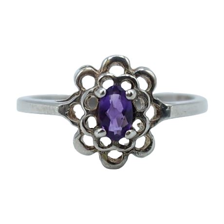 Signed Sterling Silver Amethyst Ring, Sz 7.5