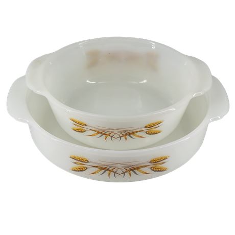 Anchor Hocking Fire King Milk Glass Wheat Baking Dishes - Set of 2