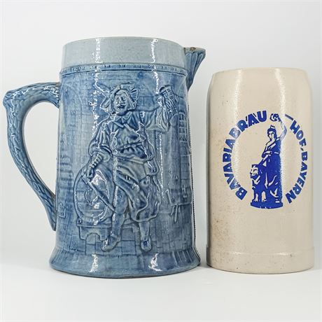 Antique Flemish Cobalt Stoneware and Bavarian Stein