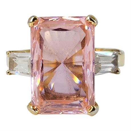Signed HC Gold Over Sterling Silver Pink Tourmaline Ring, Sz 8