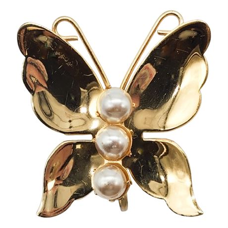 Vintage CORO Faux Pearl Butterfly Brooch