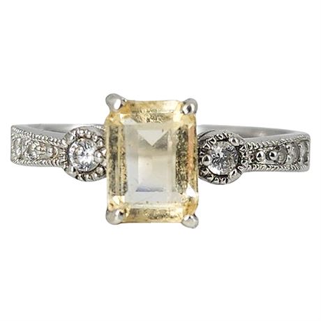 Vintage Sterling Silver Citrine & CZ Ring, Sz 9.25