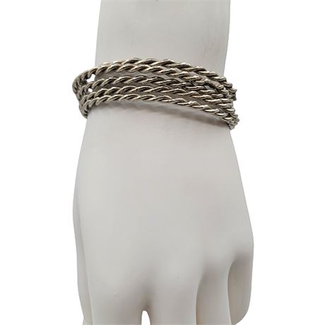 Vintage Silver Tone Twisted Wire Bangle Bracelets