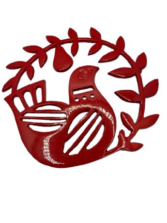 Fork art red metal bird trivet