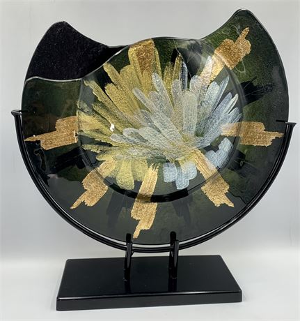 Artsy Hand Painted Glass & Metal Water Lily Vase Sculpture