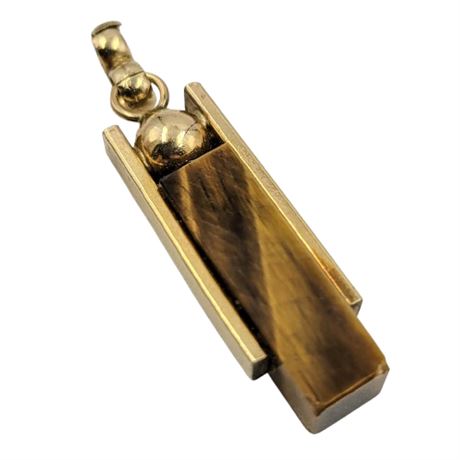 Cylindrical Tiger's Eye and Gold Tone Necklace Pendant