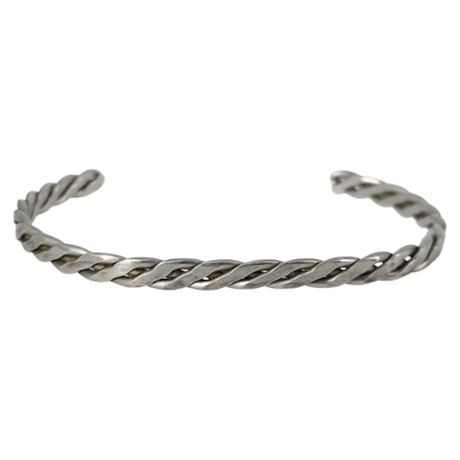 Vintage Slim Silver Tone Twist Cuff Bracelet