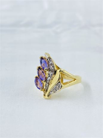 Vtg 4.8g 14k Gold Diamond Amethyst Ring Size 6.5