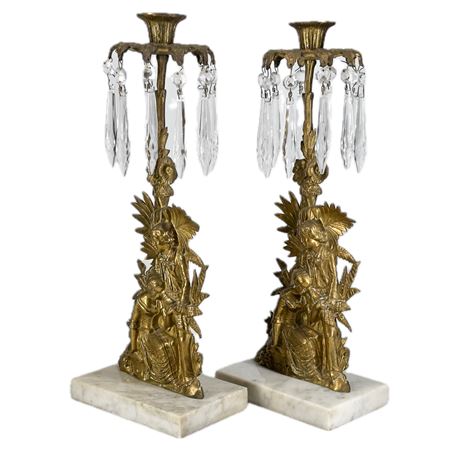 Pair of Vintage French Brass Girandole Figural Candlesticks