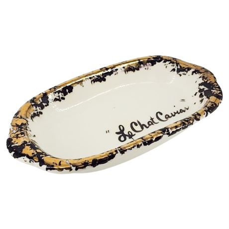 Vintage Hand Painted "Le Chat Caviar" Ceramic Wet Cat Food Dish