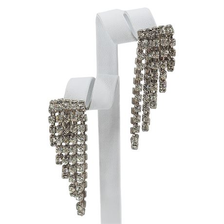 Vintage Elaborate Prong Set Rhinestone Hugger Clip Earrings