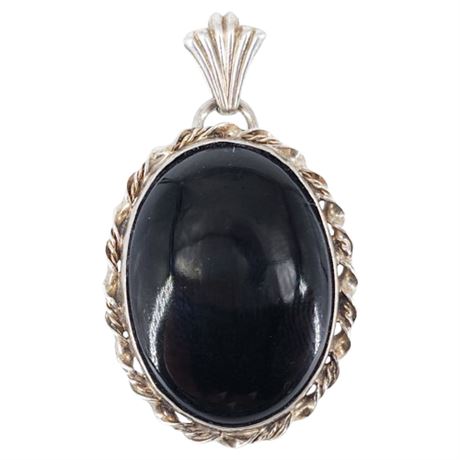 Vintage Signed WRE Sterling Silver Black Onyx Pendant