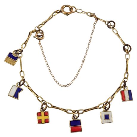 Vintage Gold Filled Nautical Flags Charm Bracelet