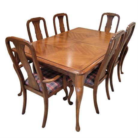 Vintage Fruitwood Dining Room Table & Chairs