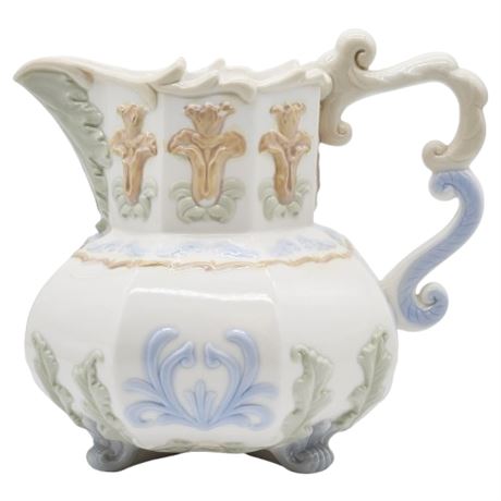 Vintage Capodimonte Paneled Irises Porcelain Pitcher