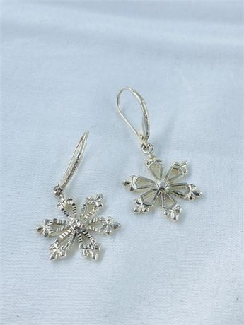 Vtg Sterling Snowflake Earrings