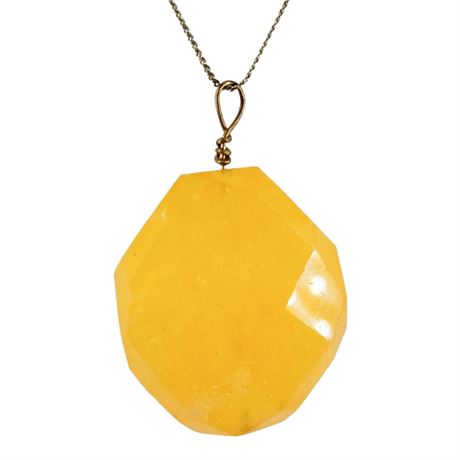 Large Faceted Citrine Gemstone Pendant Necklace