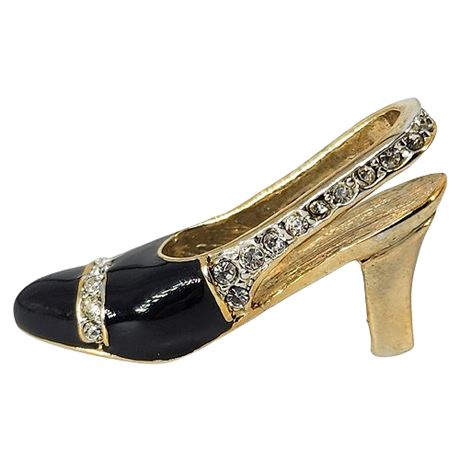 Vintage Enamel & Rhinestone Slingback Heel Lapel Pin