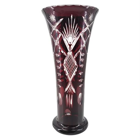 Vintage Ruby Red Cut To Clear Bohemian Glass Vase