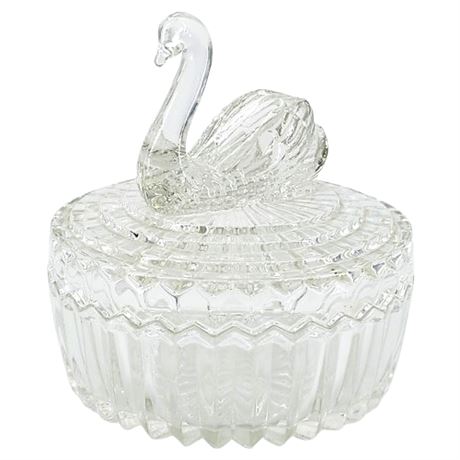 Vintage Jeannette Clear Pressed Glass Swan Powder Box