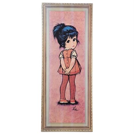 Vintage Lee Big Eyed Mod Girl Litho on Cork Print, in Original Wrap