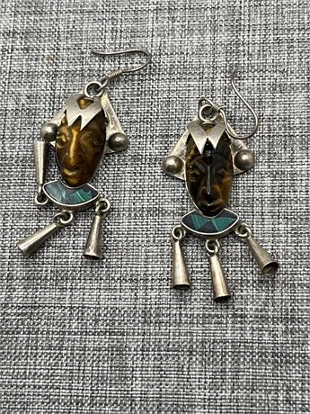 Taco Mexican Aztec warrior silver earrings
