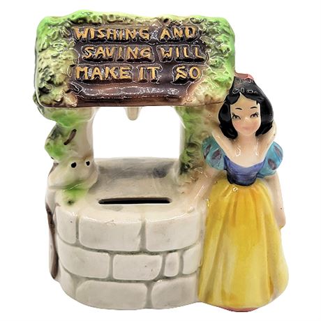 Vintage Snow White Ceramic Wishing Well Coin Bank