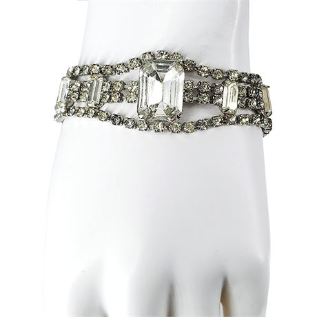 Vintage Elegant Silver Tone Rhinestone Bracelet