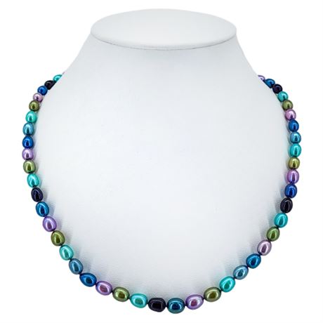 Signed HONORA Multicolored Freshwater Pearl Necklace w/ Sterling Clasp